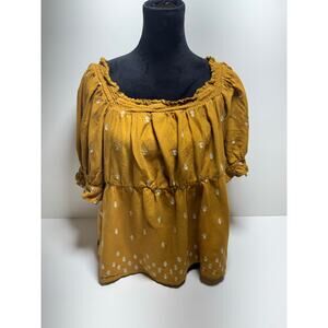 Old Navy Smocked Peasant Top Women’s Gold Short Sleeve Swing Blouse Sz XXL Boho